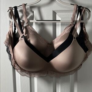 Maidenform Set of 3 Lace-Trim Bra in Nude and Black 40C